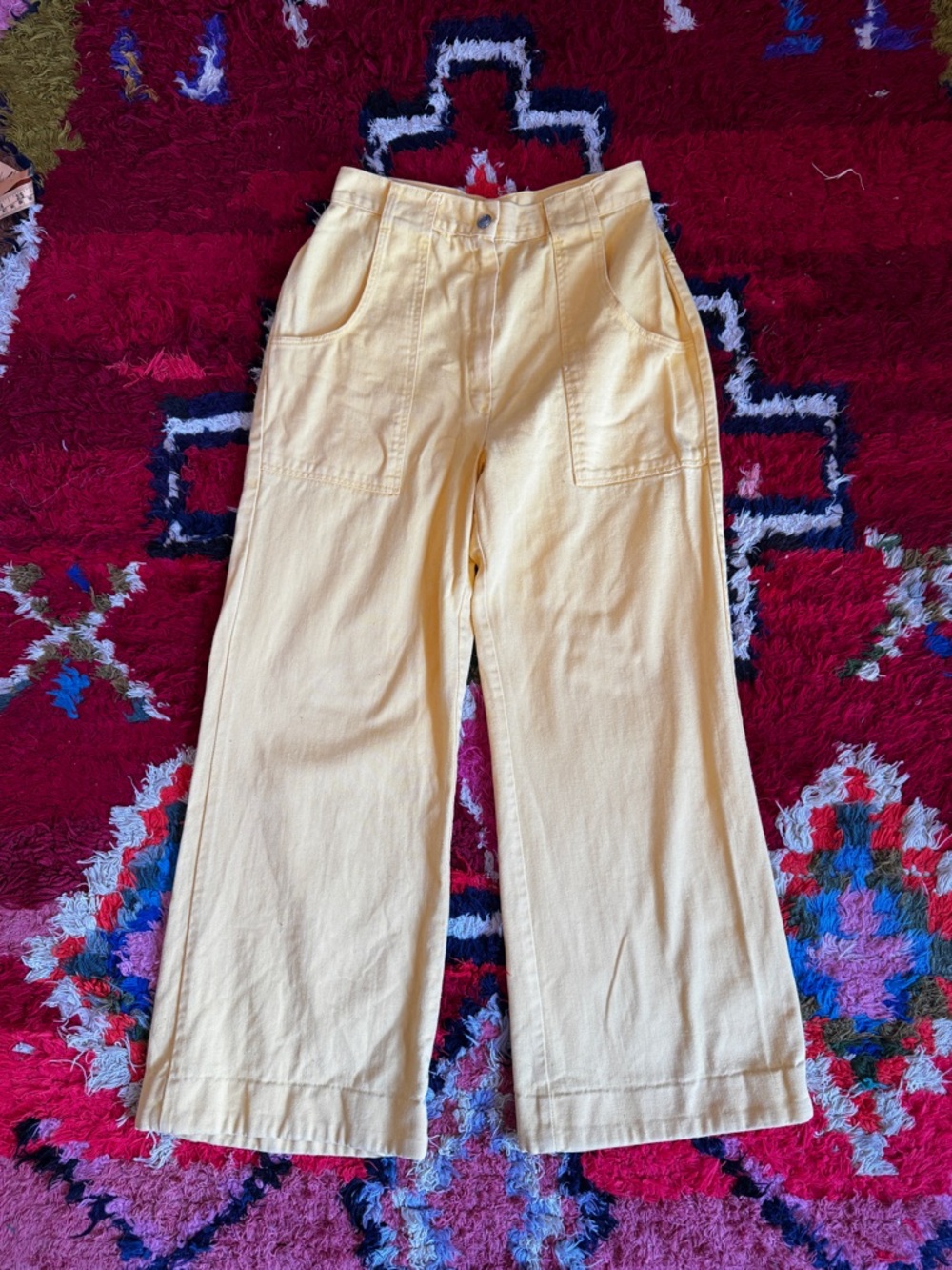 70s Vintage Butter Yellow High waisted Jeans Sz XS - Picture 3 of 12